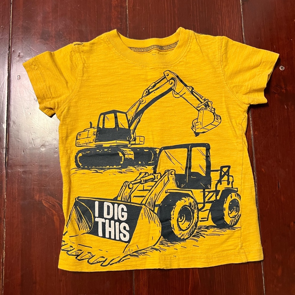 Yellow And Blue Bulldozer And Excavator Short Sleeve Shirt 2T